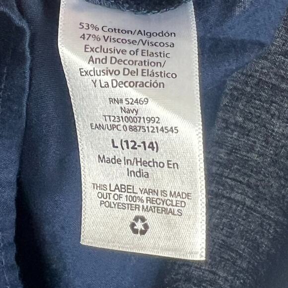 Time and Tru Kid's Large Navy Blue Smocked Yoke Top With Tassles V Neck - Picture 8 of 9